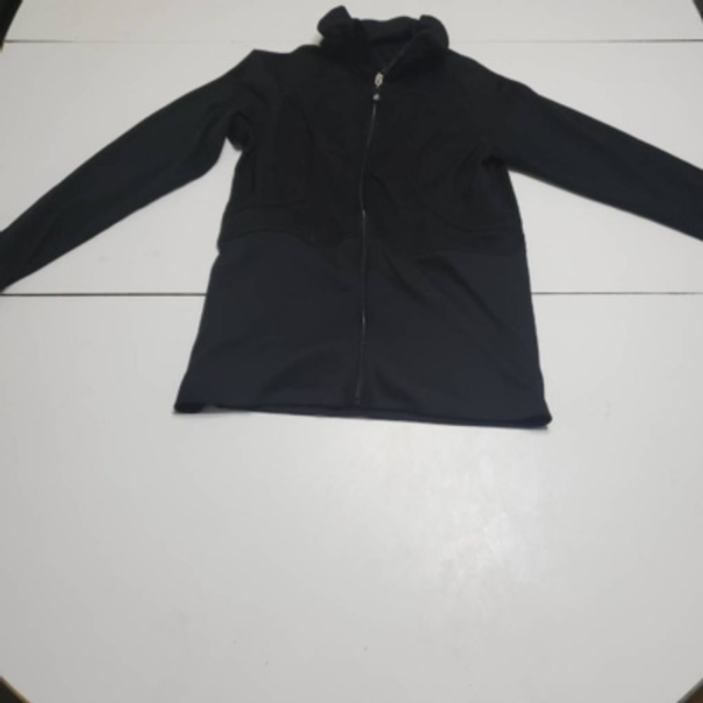 Womens Activewear Jacket Black Full Zip Up Pockets Mock Neck Thumb Holes M
